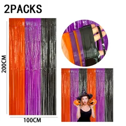 Rainbow Foil Fringe Curtains - Tinsel Metallic Streamers for Vibrant Party Decorations, Set of 2 (Orange purple)