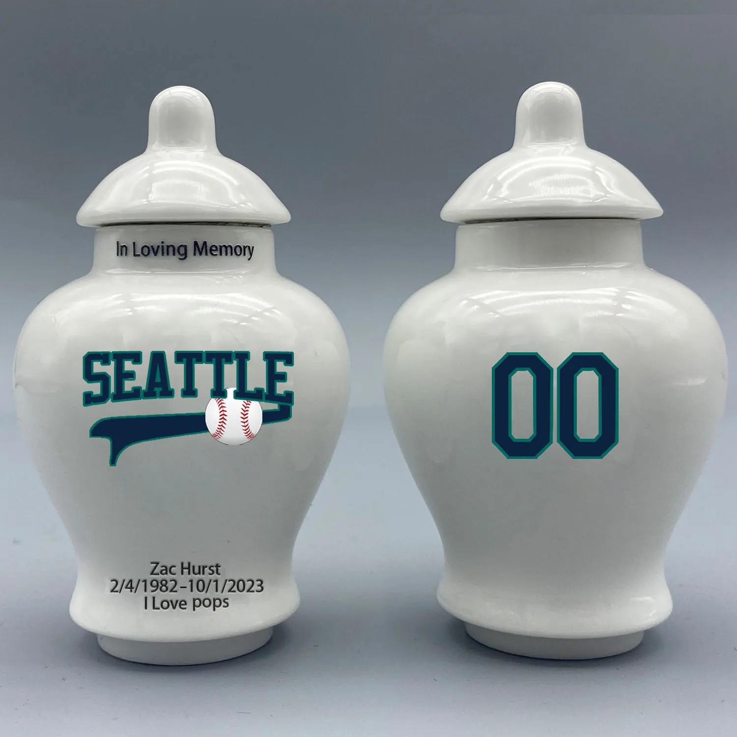 

Mini Urn for Seattle Mariners-Baseball themed.Please send me the customization information - name/date and number on the urn