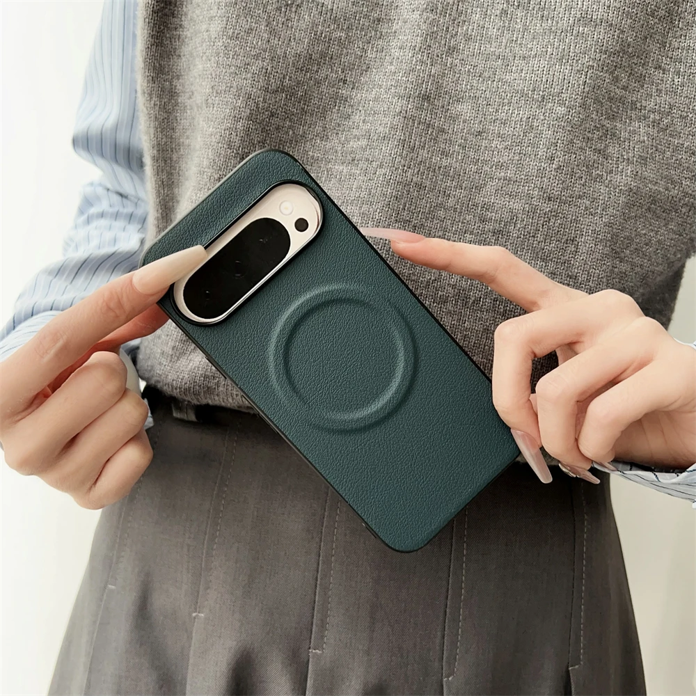 Vegan Leather Ultra Thin Phone Case with Magsafe Magnetic Shockproof Solid Cover