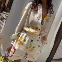 Women Fashion Elastic Waist Two Piece Sets Elegant Floral Print Lapel Long Sleeve Top Short Pants Suit Casual Holiday Outfits - Image 5