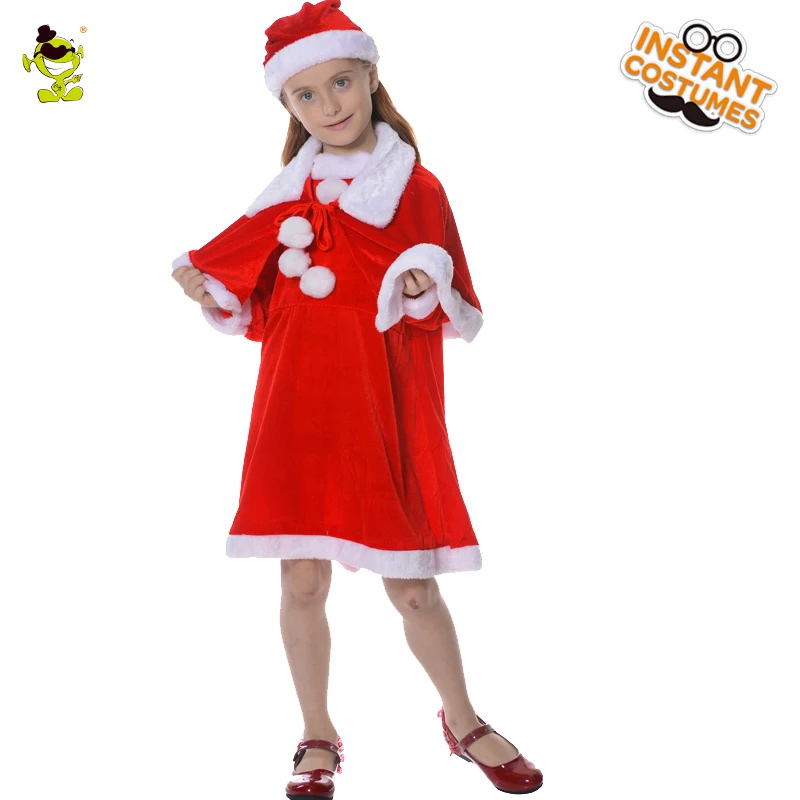 

Girls Christmas Dress Costume Kids Cosplay Fancy Princess Clothing With Hat Girls Halloween Party Outfits