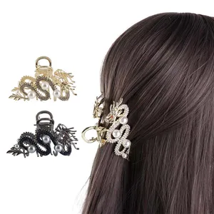 Zodiac Dragon Shape Hairpin Personalized Creative Chinese New Year Hair Accessories Rhinestone Pearl Hair Claw Clip