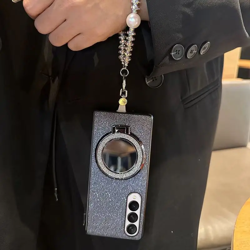Luxuriöse Glitzer-Spiegelhalterung für Samsung Galaxy Z Fold 6 Z Fold 5 ZFold 4 ZFold 3 Mädchen Bling Perlenarmbandhülle_voghion.com