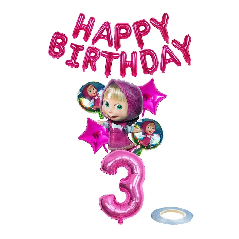 Mascha und der Bär Geburtstagsparty Dekorationsset Mädchen Mascha und Michka Geburtstagsteller Servietten Ballon Hintergrund Dekoration Zubehör – Detail 36