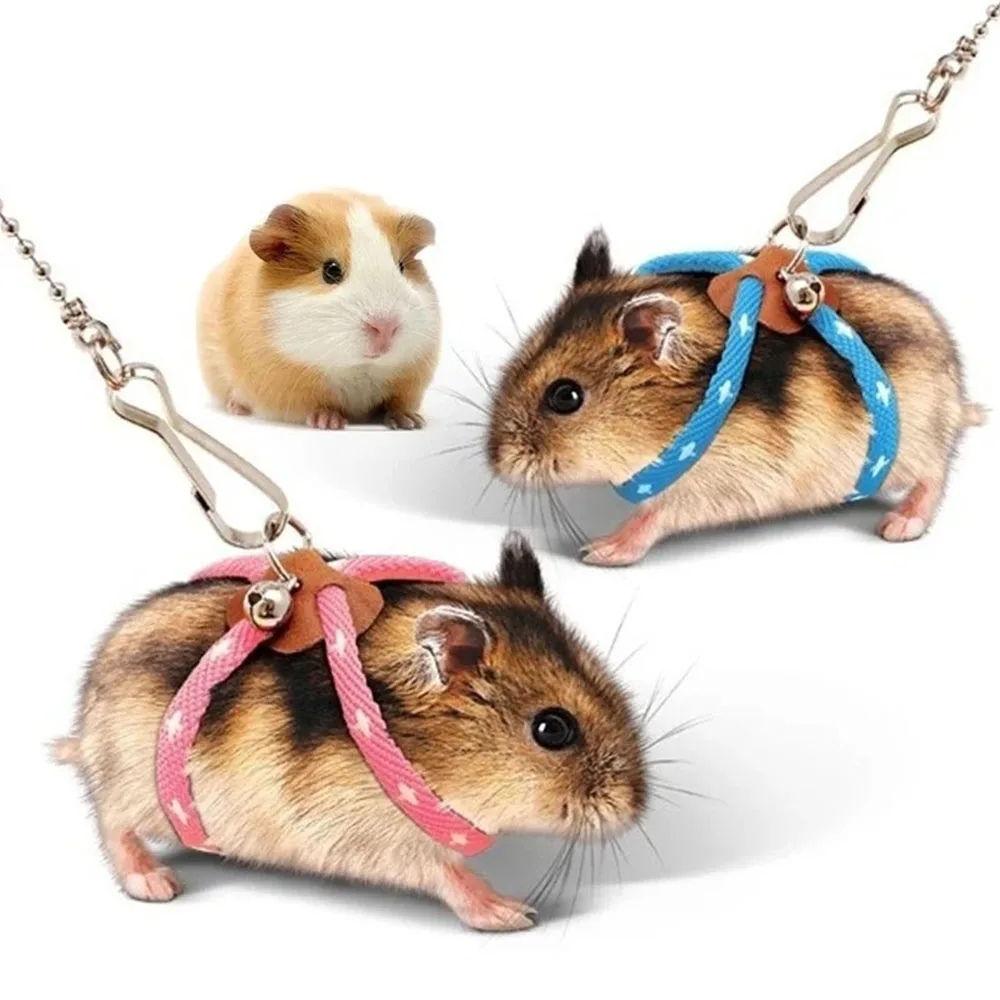 Conjunto de trela macia ajustável para animais pequenos, Trela resistente à mordida para hamster e furão, Correia de pele de porco