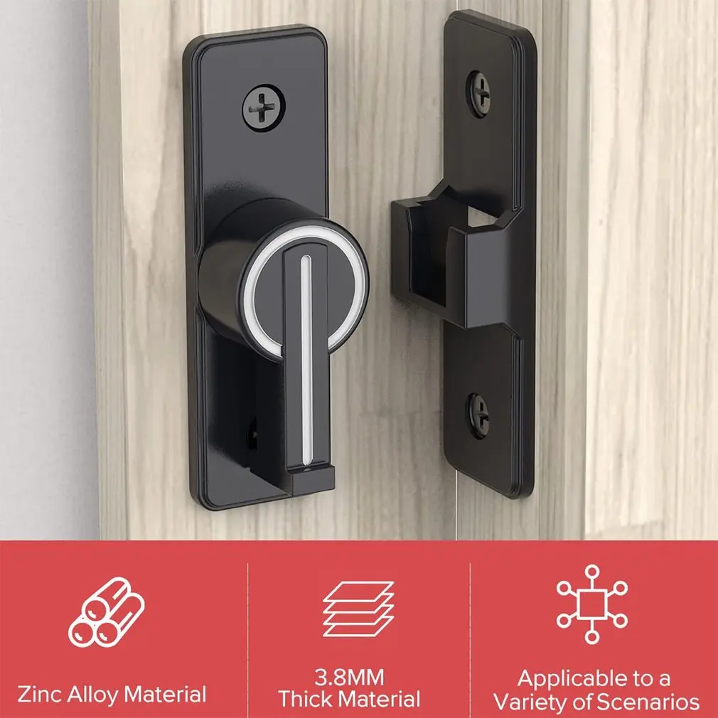 Interior Door Bolt Luminous Bolt Surface-mounted Room Latch 90 Degree Heavy-duty