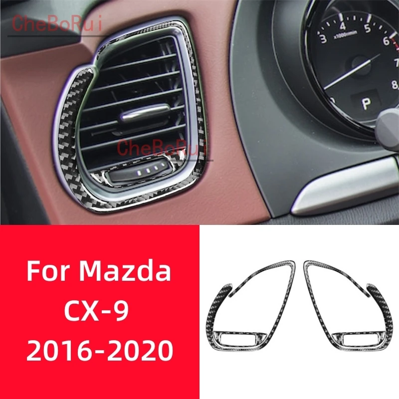 

Аксессуары для Mazda CX-9 2016-2023, карбоновое волокно, интерьер автомобиля, центральное управление, левый и правый воздуховыпускные отверстия, декоративные наклейки на раму