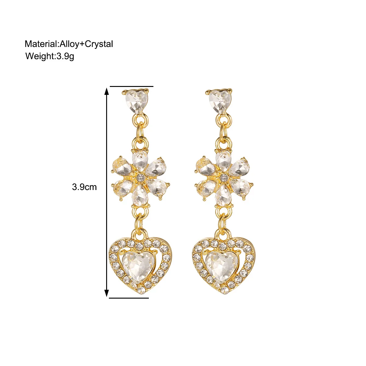 Fashion Flower Love Earrings for Women Korean Gold Color Zircon Girls Design Stud Earrings 2023 New Trendy Wedding Gifts Jewelry