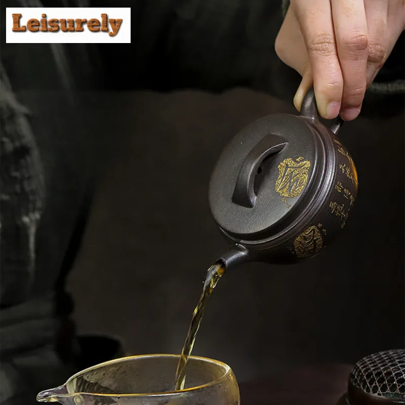 140ml Elegant Yixing Purple Clay Teapots Handmade Large Caliber Pot Raw Ore Azure Mud Kettle With Filter Zisha Tea Set Supplies