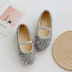 Spring Collection Girls' Sparkling Princess Dress Shoes - Pointed Toe Leather Bling - 24 (Silver)