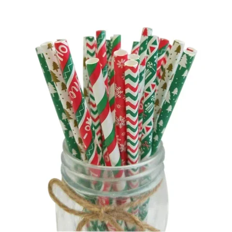 

25pcs Christmas Paper Straws Snowflake Drinking Straw Merry Christmas Decorations for Home 2021 Xmas New Year Party Supplies