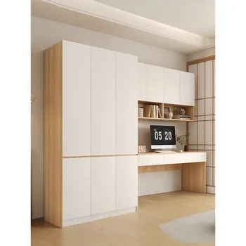 Scrivania in Legno Massello con Armadio Combinato, Mobile a Muro e Libreria Salvaspazio, Tavolo per Computer e Scrittura per Casa, Ufficio, Camera da Letto