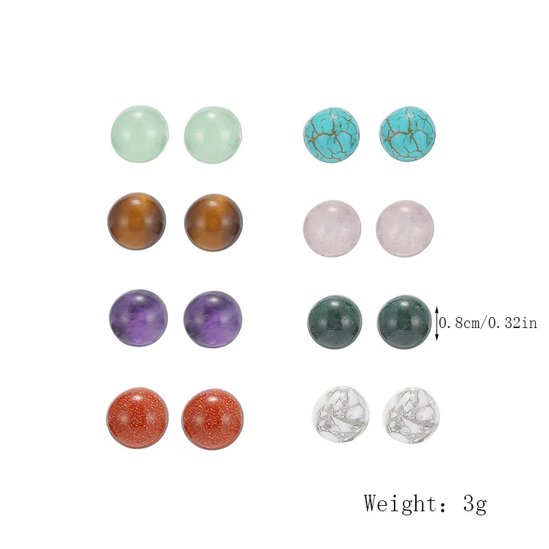 8mm Natural stone Stud Earrings Healing Pink Crystal Quartz Round Ball Beads  Ear Jewlry for Women