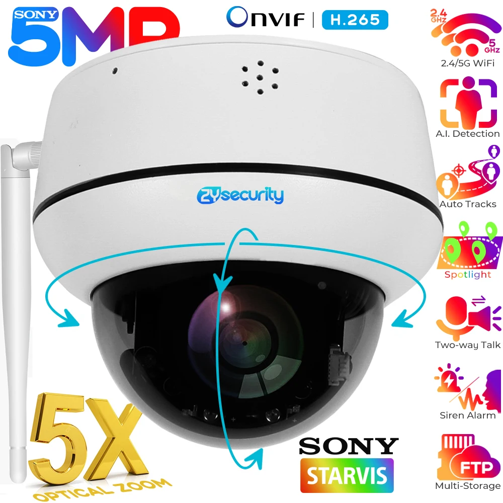 

Sony CCD 5MP 5X Optical Zoom Dome Wifi PTZ IP Camera Human Detection Auto Tracking Two-way Intercom CCTV Surveillance Cameras