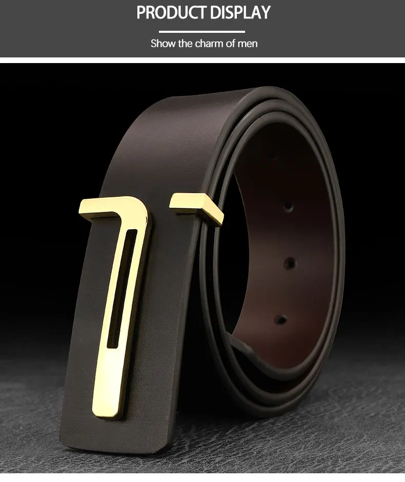 High Quality Casual T Letter Belt Men Leather Smooth Buckle Fashion Personality Belt Young Men Casual Cowhide Ceinture Homme