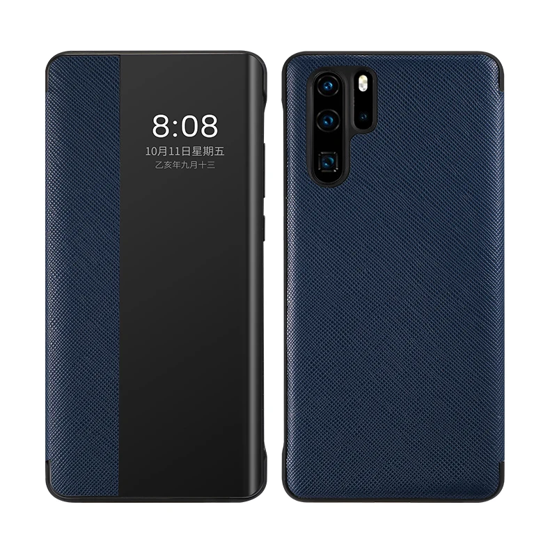 Luxury Genuine Leather Flip Cover with Window View - Shockproof and Heavy Duty Design