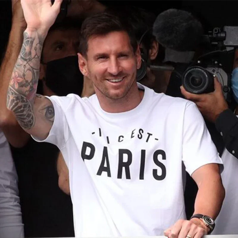 Benvenuti A Parigi Leo Gost Messi Stesso Stile Magliette Ici C'Est Paris Print Top Uomo Estate Casual Cotone Tee Messi Fans T-Shirt
