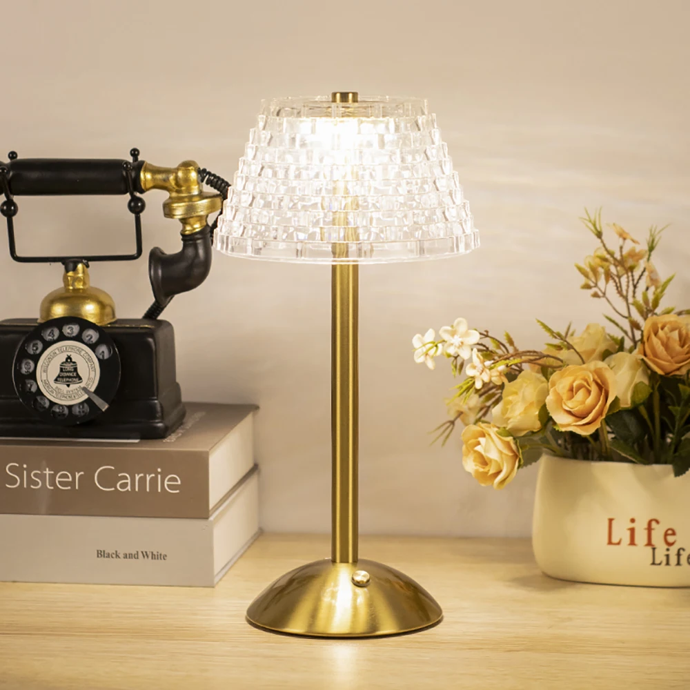 Lampada da tavolo a LED in cristallo ricaricabile a 3 colori con luce notturna dimmerabile al tocco per camera ristorante bar caffetteria decorativa_voghion.com