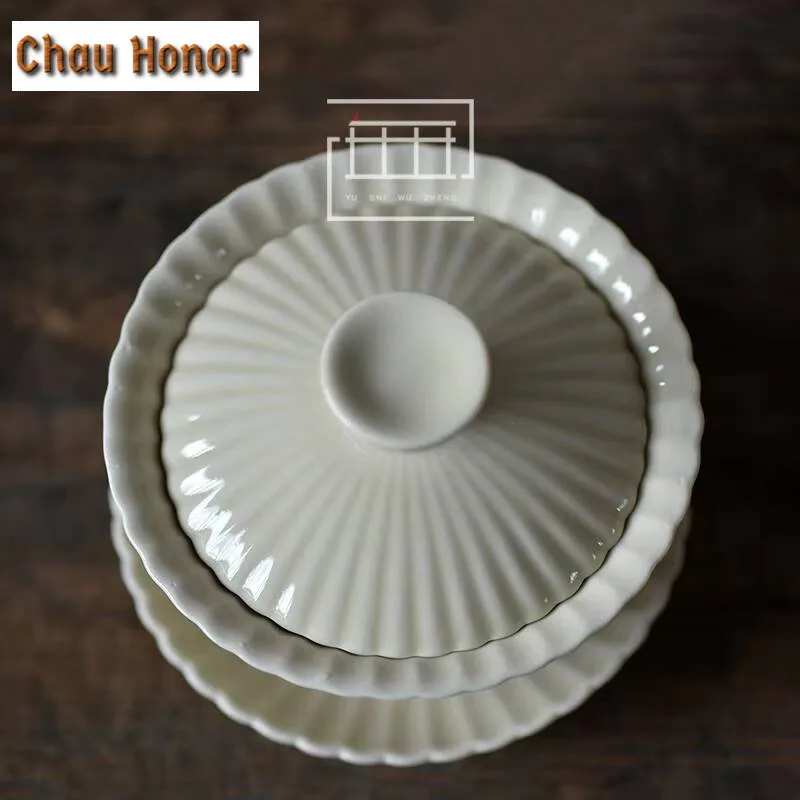 160ml Antique Chrysanthemum Petal Gaiwan Aesthetic Cup Saucer Tea Tureen Household Tea Maker Cover Bowl Drinkware Collection