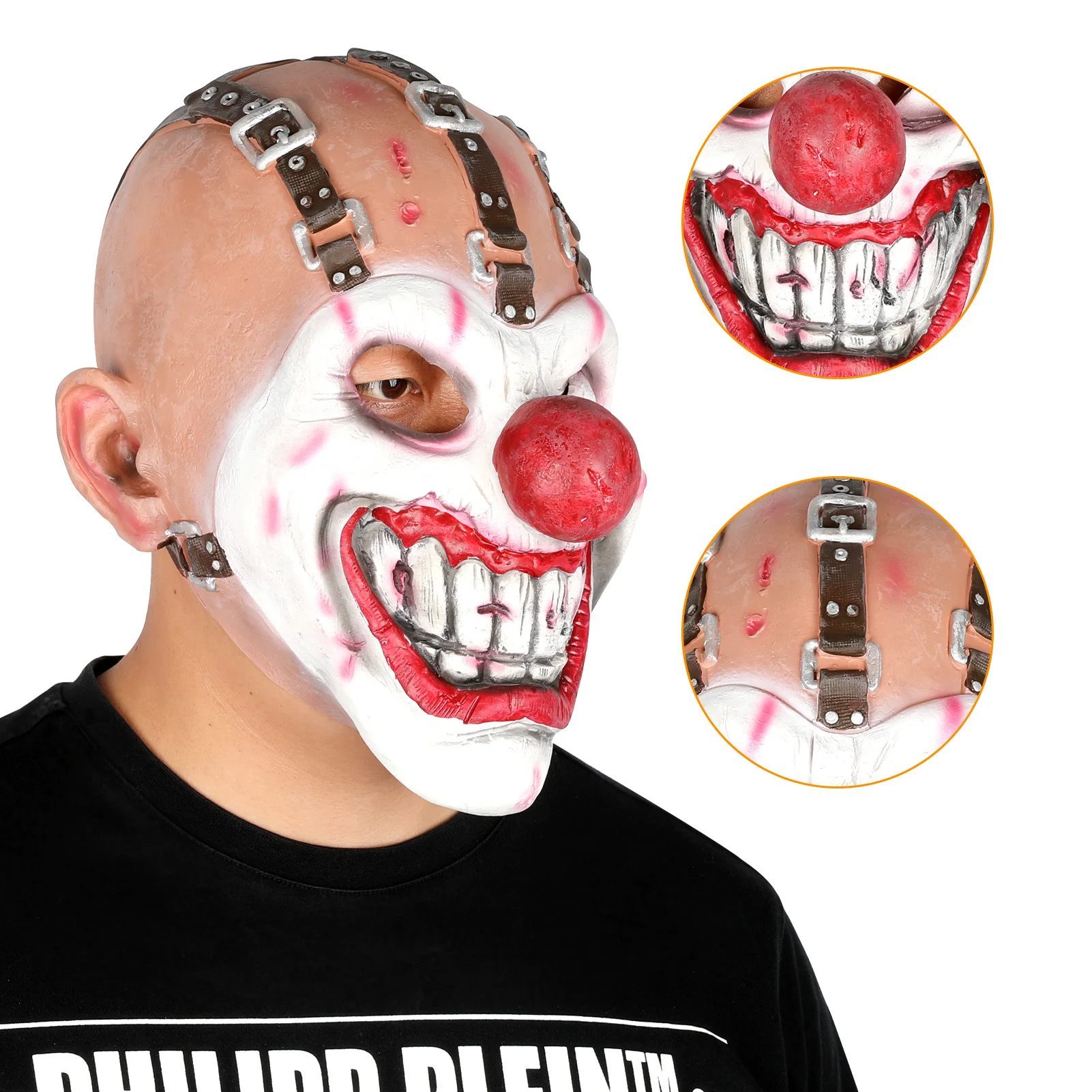 Horror Clown Mask Cosplay Creepy Joker Scary Latex Helmet Full Face Headwear Halloween Masquerade Party Costume Prop