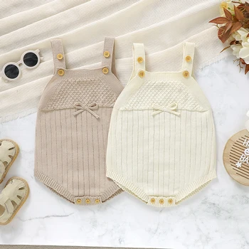Tute neonato in cotone senza maniche in un pezzo lavorato a maglia per bambini ragazzo ragazza cinturino tutina abiti primavera estate vestiti per bambini 0-18 m 1
