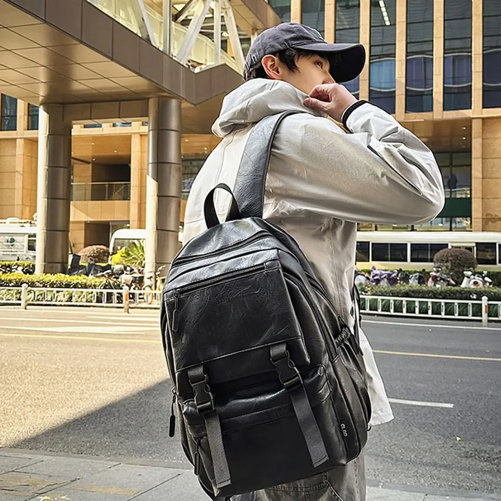 Fashion Pu Leather Backpack Breathable Multifunction School Bag Large Capacity Casual School Rucksack College 4