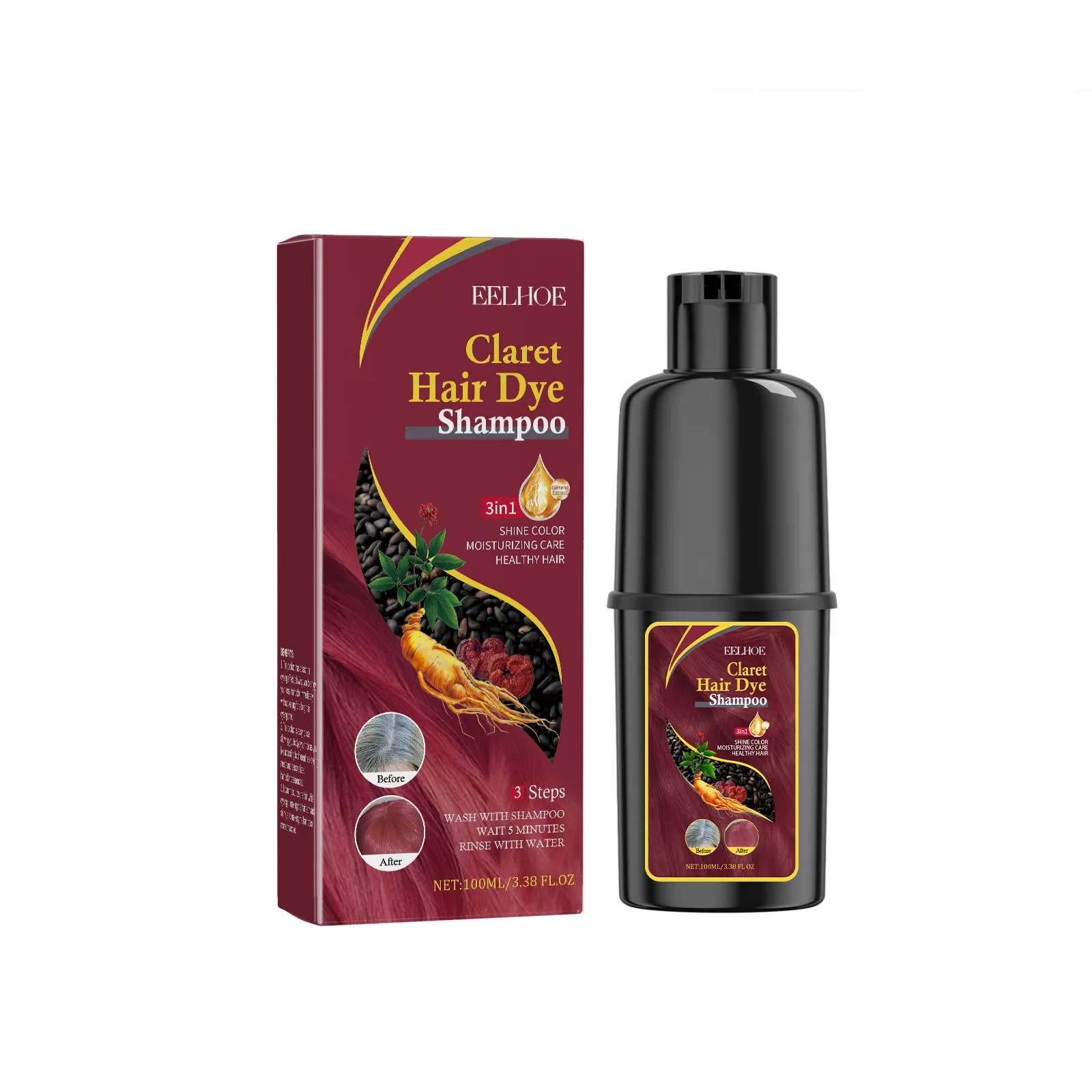 Hair Dyeing Shampoo 3-in-1 Rapid Hair Dyeing Repair Dry Cleaning Nourishing Hair Roots Restoration Hair Coloring Black Shampoo 2