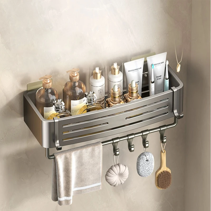 Bathroom Shelves Towel Rack Shower Shelf No Drilling Design for Toiletries