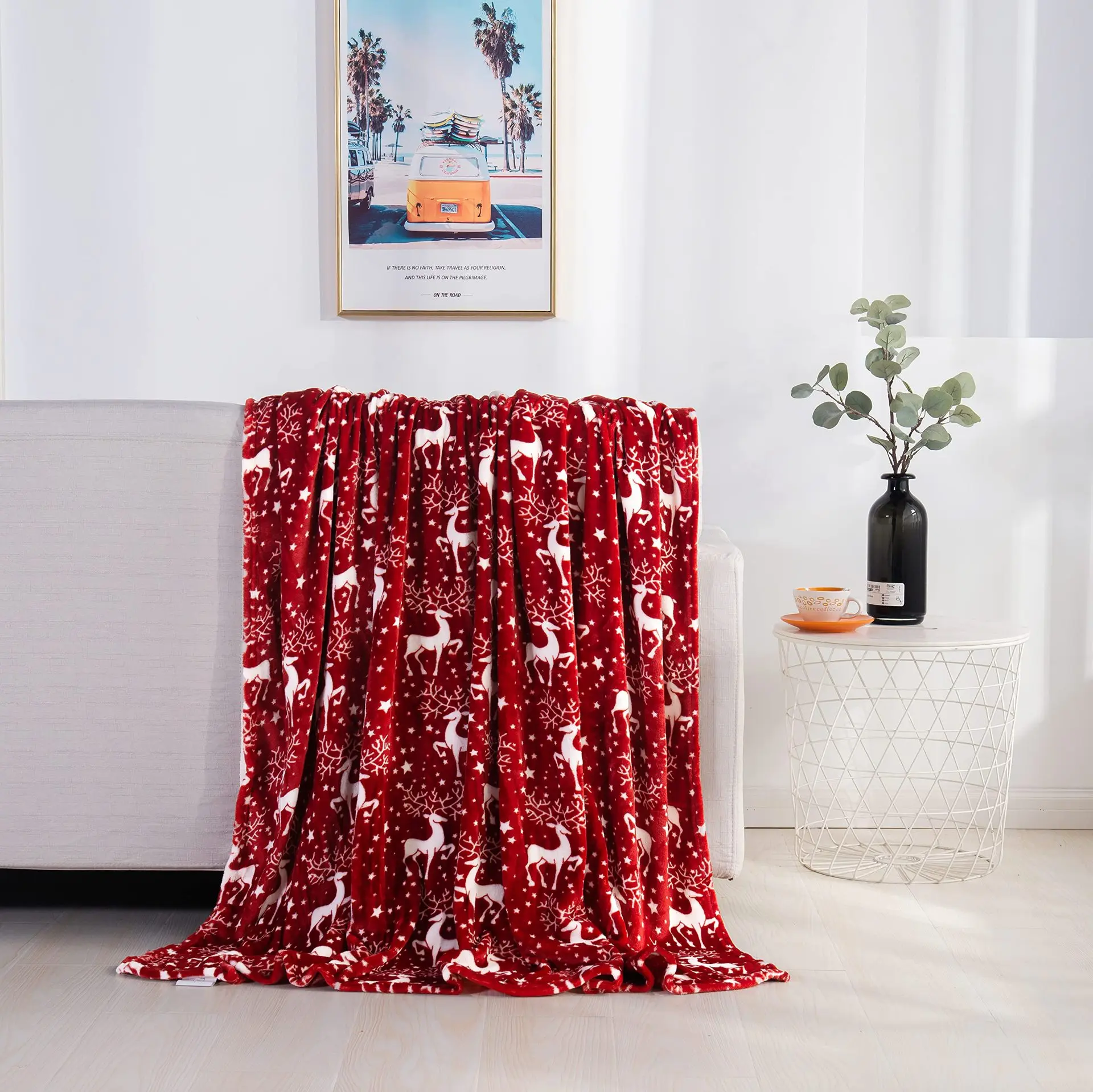 Christmas Flannel Single Layer Cover Blanket, Outdoor Camping, Autumn280G