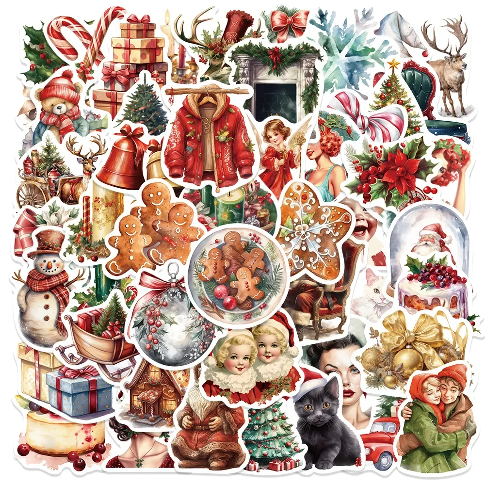 

10/30/50PCS New INS Retro Christmas Stickers Cartoon Creative Animation iPad Desk Luggage Chair Decoration Waterproof Wholesale