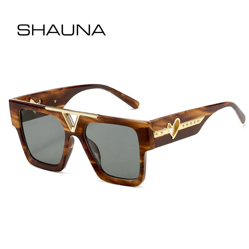 

SHAUNA Fashion Flat Top Square Sunglasses Metal Heart Trending Shades UV400