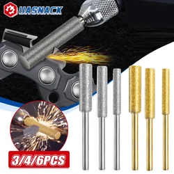 3/4/5/6Pcs Diamond Coated Cylindrical Burr 4-5.5mm Chainsaw Sharpener Stone File Chain Saw Sharpening Carving Grinding Tools