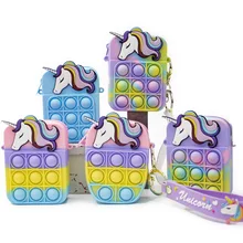 

New Unicorn Bag Keychain Fidget Toy Push Bubble Keychain Simple Dimple Pop Bubble Wallet Anti-stress Children's Toy Gift