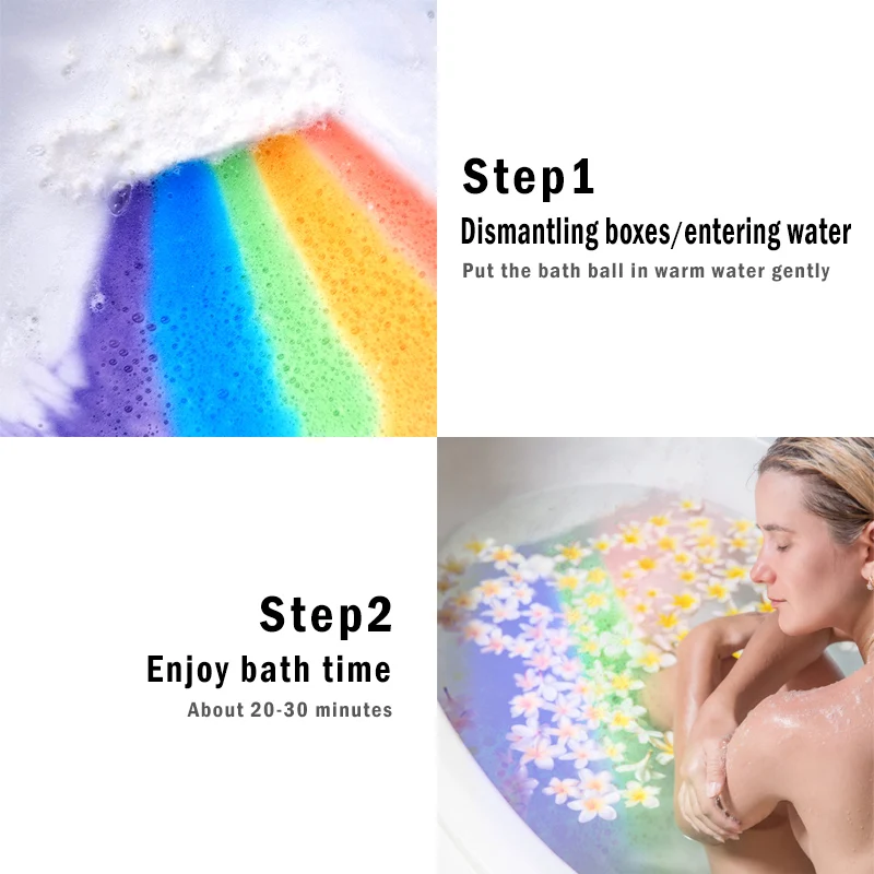 

Rainbow Bath Salt Handmade Girlish Skin-friendly Bomb Bubble Massage SPA Soft Bath Salt Moisturizing Soap Color Box Packaging