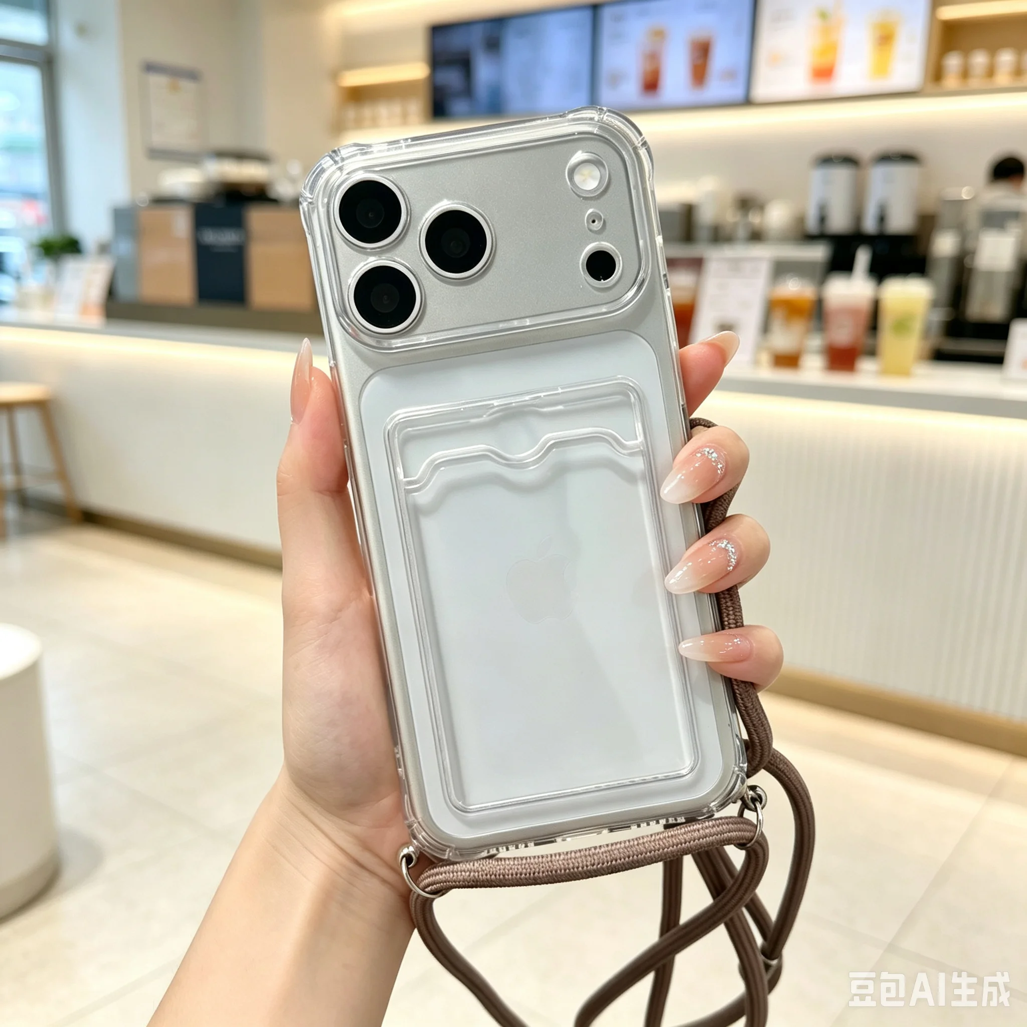 Clear Soft Cover Phone Case with ID/ATM Card Slot and Lanyard Attachment