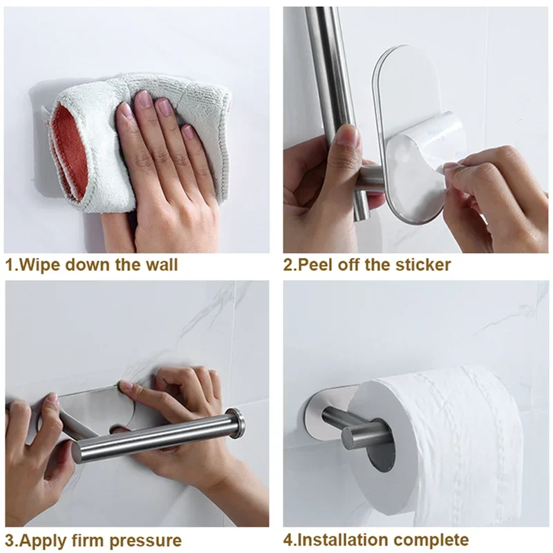 Stainless Steel Toilet Paper Towel Holder Adhesive No Punch Wall Mount Tissue Dispenser for Kitchen Bathroom