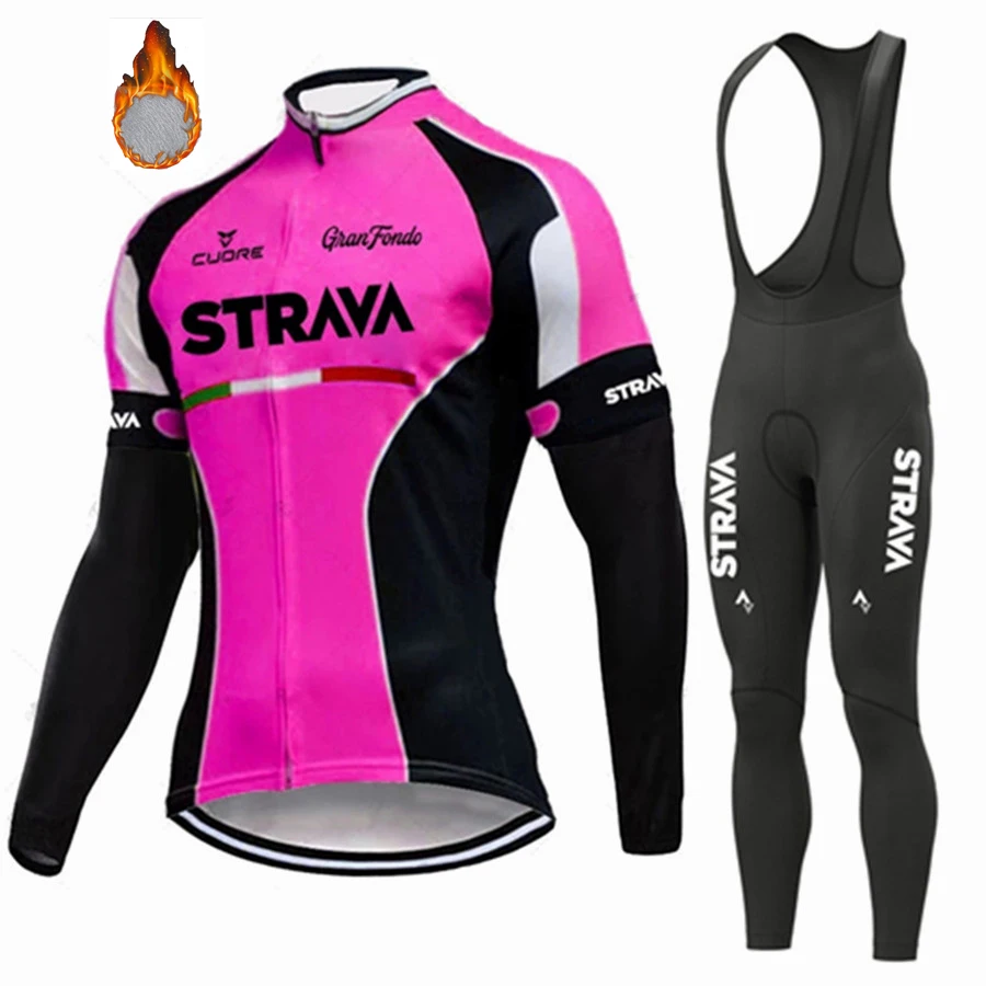 2024 STRAVA Bike Jersey Set Cycling Men Winter Bicycle Clothing Long Sleeve Cycling Jersey Man Road Bikes Bib Shorts Bycicle 3