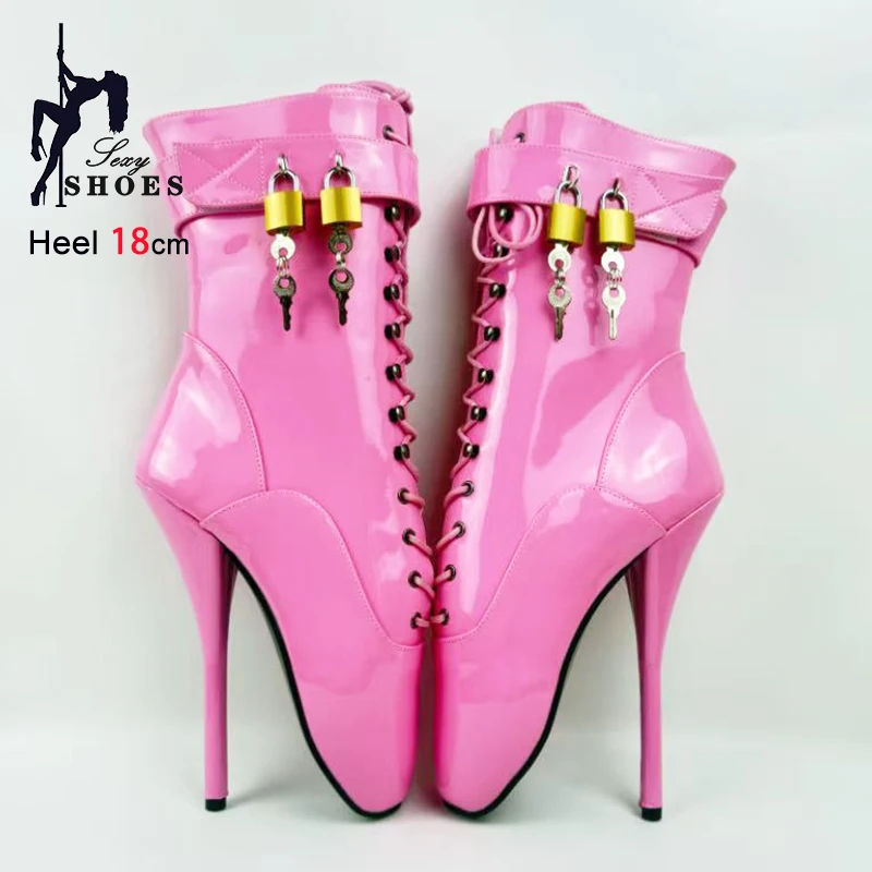 18CM/7'' High Heeled Shoes 2025 New Lock Wrap Strap Ballet Boots Women Pink SM Game Ankle Boots Sexy Pole Dancing Stripper Heels