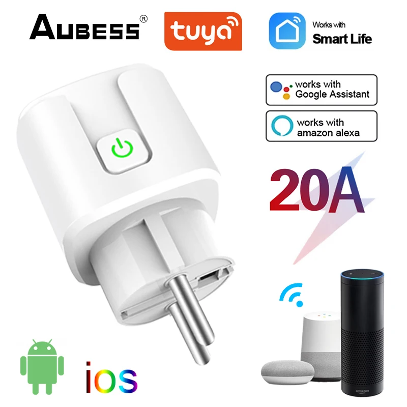 Tuya 20A Eu Plug Wifi/Zigbee Bluetooth Wireless Remote Socket Smart Timer Plug Controllo Vocale Home Ignifugo Pc Smart Socket
