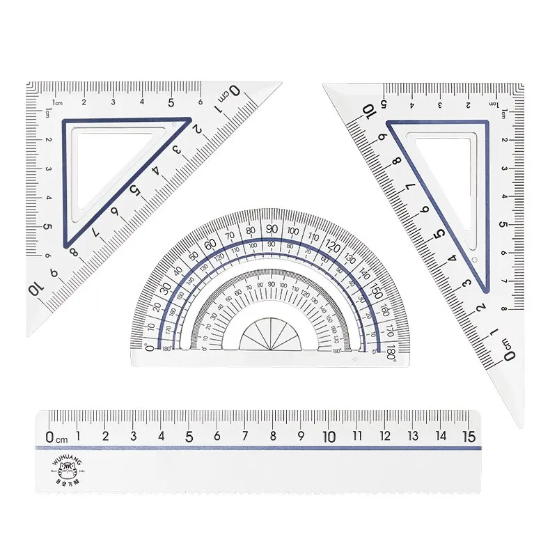4pcs/Set Plastic Ruler Set Geometry Maths Drawing Carton Cat Stationery Rulers Mathematical Tool for School Student Supplies