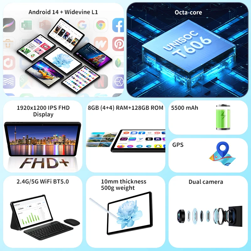 Планшет Headwolf WPad5 на Android 14, Восьмиядерный, 10,1 дюйма, 4 + 4 Гб ОЗУ, 128 Гб ПЗУ, 5500 мАч, Wi-Fi