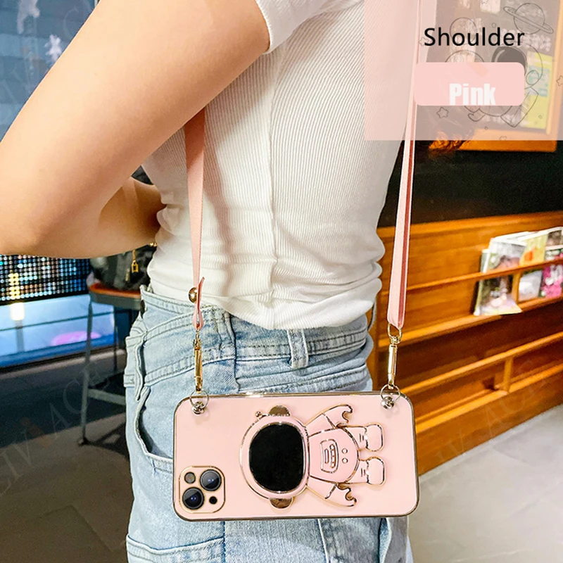 Astronaut Crossbody Lanyard Phone Holder Case with Stand and Back Cover