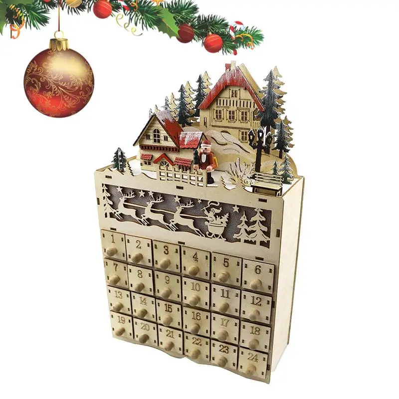 

Деревянный Рождественский календарь, Забавный орнамент обратного отсчета с лампочками, питание от батареи, Рождественский Декор, подарок для семьи и