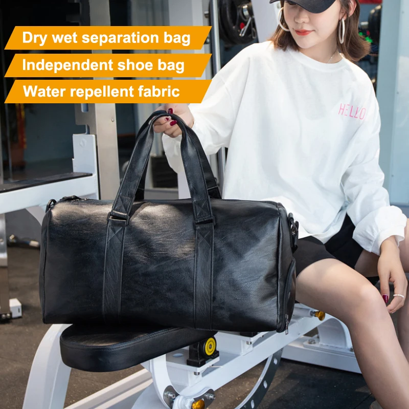 

Fitness Waterproof PU Leather GYM Bags Dry Wet Separation Yoga Sports Shoulder Bag Large Capacity Travel Tranning Camping Tote