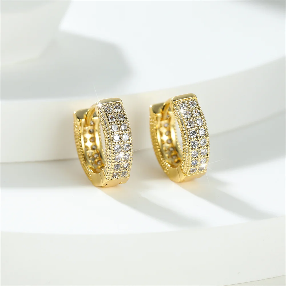 Simple Fashion White Zircon Small Round Stone Hoop Earrings For Women Vintage Gold Color Ear Buckle Wedding Jewelry Party Gifts