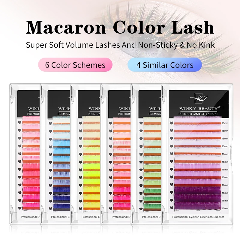 winky beauty Color Lash Pink Yellow Purple Blue Green Eyelash Extensions Individual False Colored Mink Lashes Makeup Supply