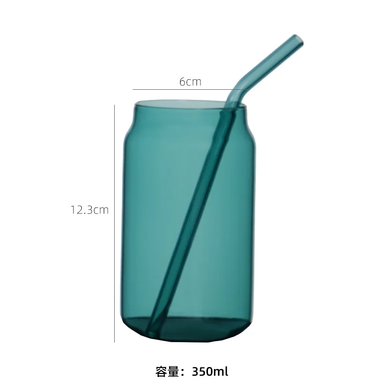 

350ml Creative water cup, glass cola cup, juice coffee cup, internet celebrity can, straw cup, straw cold drink glass cup