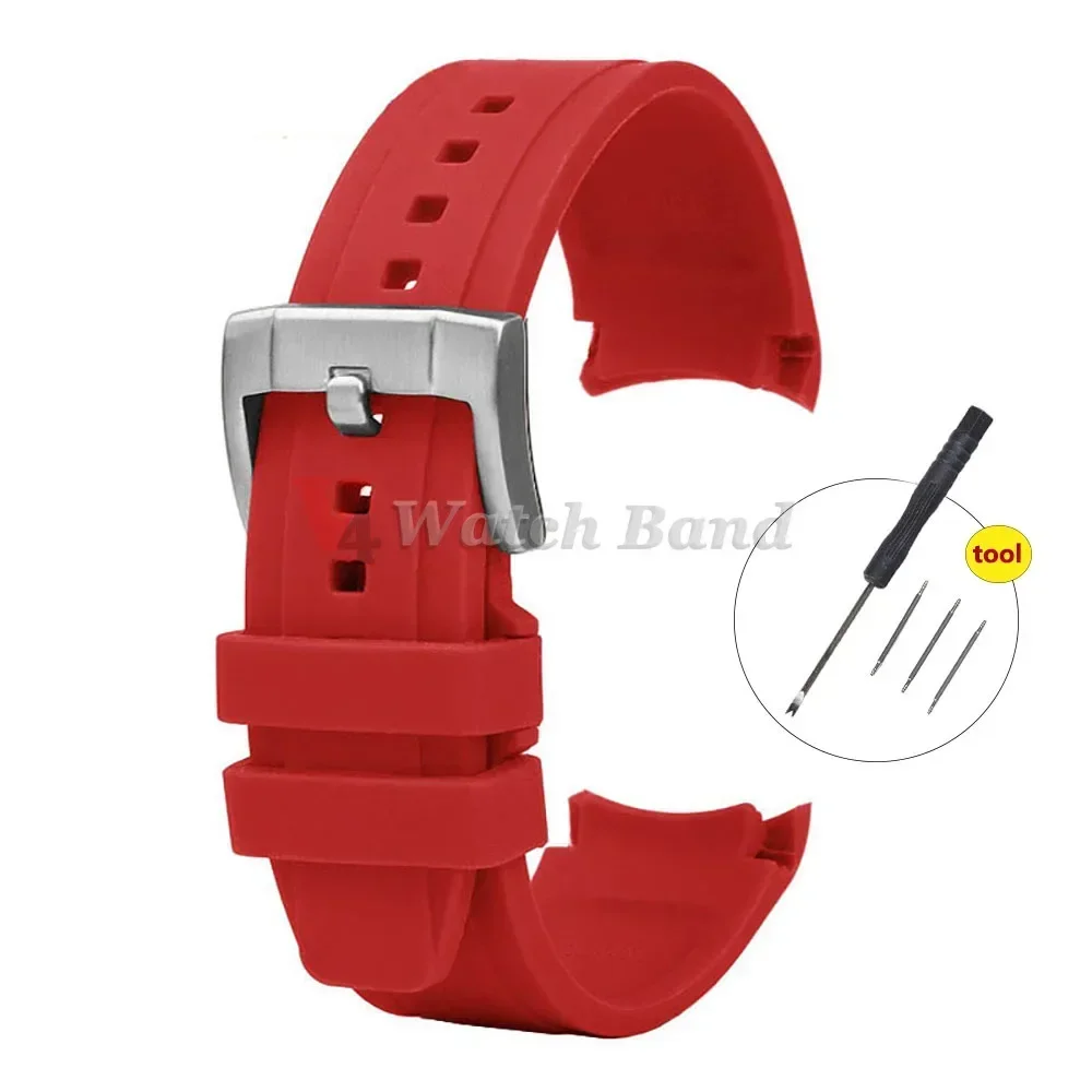 Curved End Silicone Rubber Sport Watch Band - 20mm/22mm Strap Replacement
