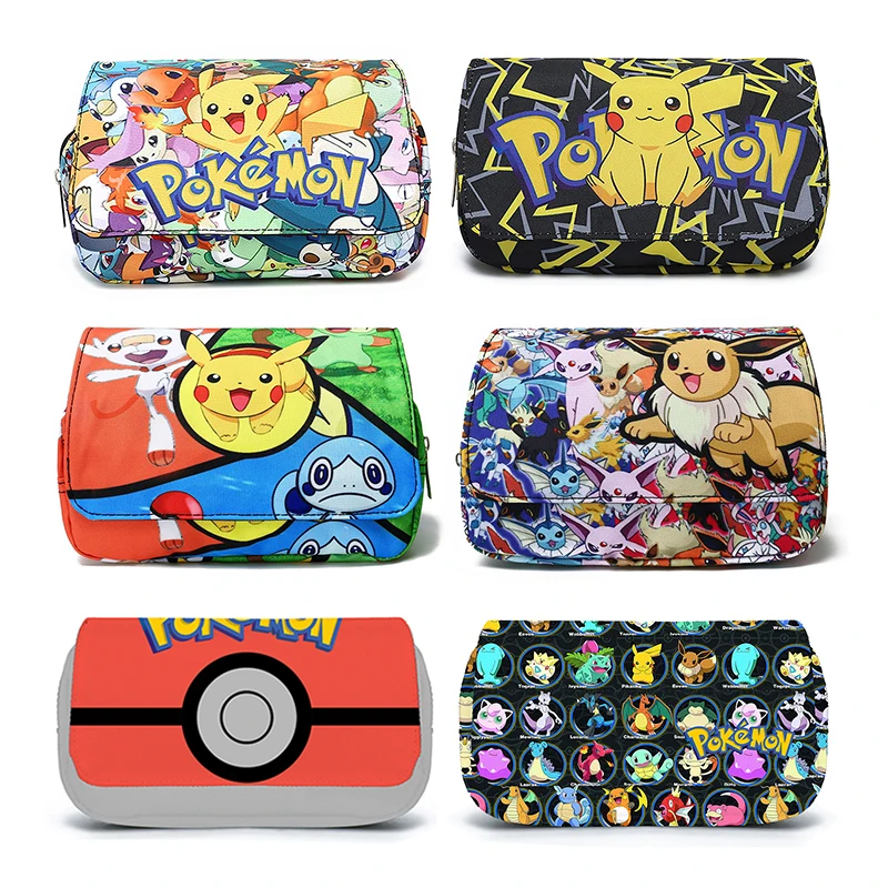 Pokemon Pencil Case Medium Small Student Pencilcase Nylon Material Pok&eacute;mon Learn Stationery Pikachu Kids Cartoon Gifts Anime Toy