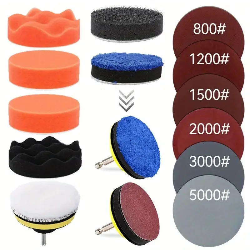 3inCar Detailing Polierschwamm für Auto-Scheinwerfer-Restaurierungsset mit Polierpad, Schleifscheibe, Wachsschwamm, M10 Bohrer – Detail 1
